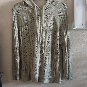 Women's Tribal Olive Green Lightweight Hooded 3/4 Sleeve Knit Sweater - Medium